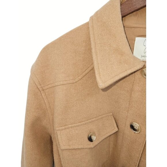 Joie Mid Length Jacket Shacket Sz M Tan Camel Lined Button Down Belted Pockets - Picture 6 of 9